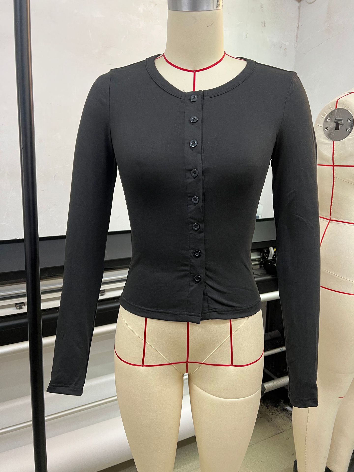 Women's Slim Fit Long Sleeve Button-Front V-Neck T-Shirt