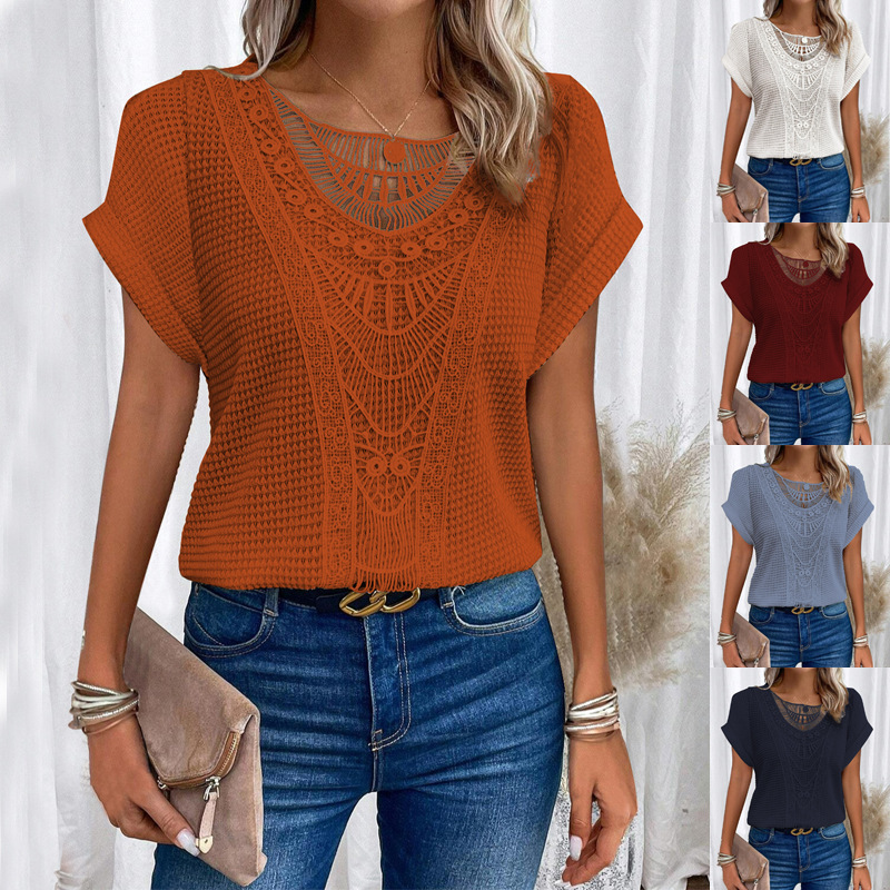 Lace-Trimmed Short-Sleeve T-Shirt