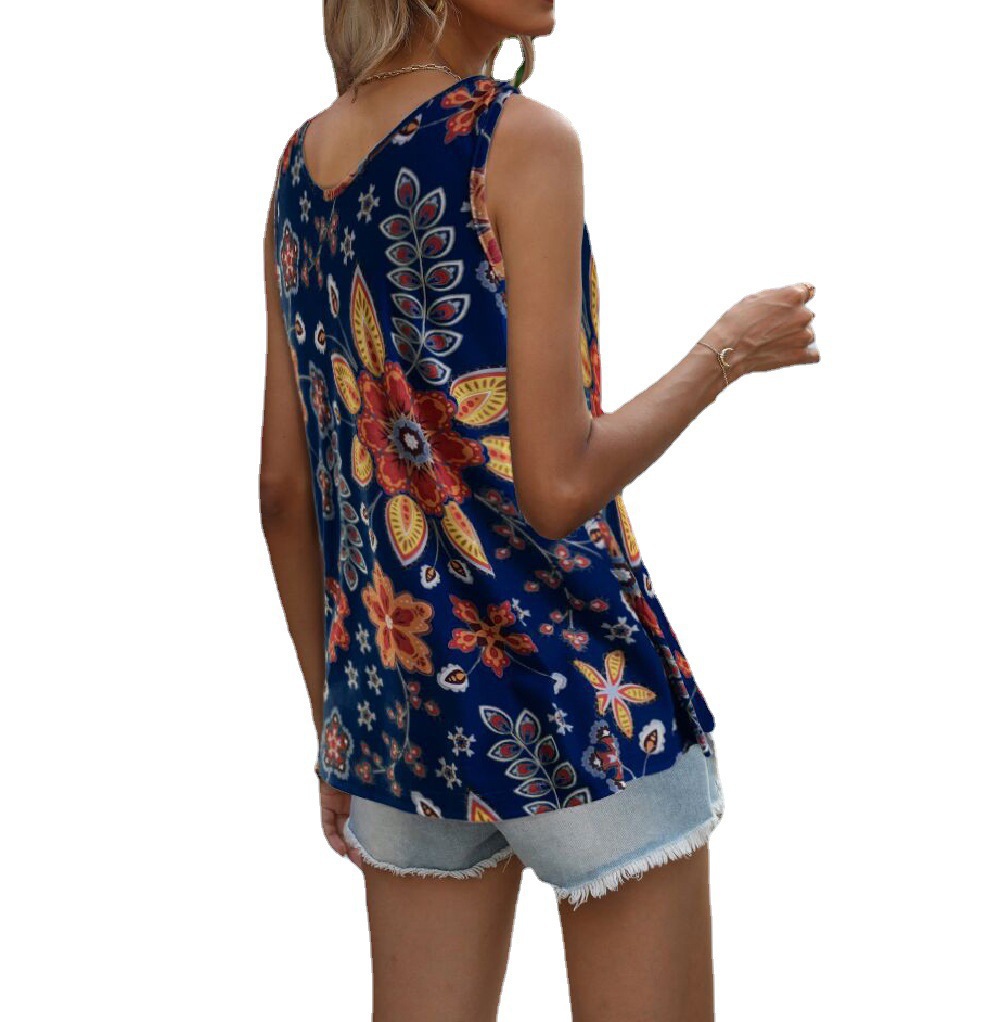 Women's V-Neck Sleeveless Cami Top - Loose Fit Printed