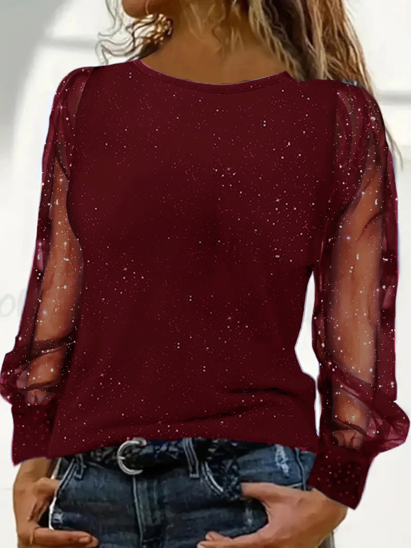 Long-Sleeve Loose Crewneck Casual T-Shirt Top