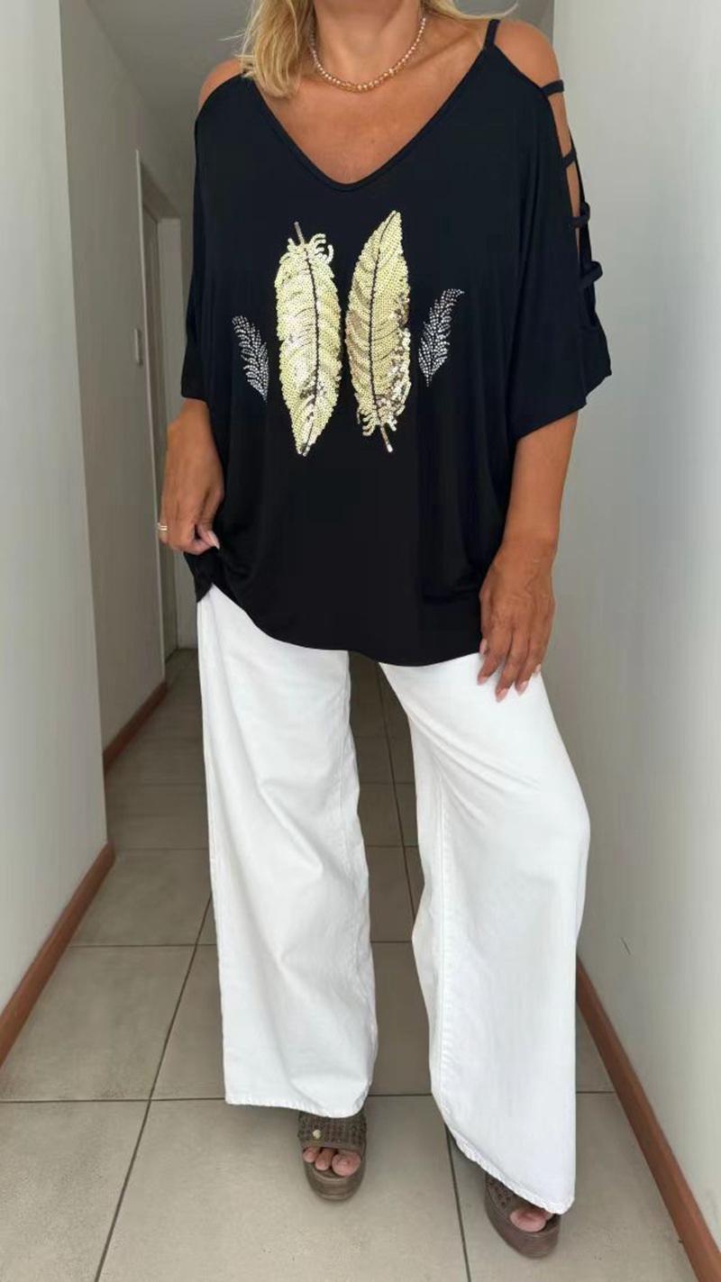 Women's Floral Print Off-Shoulder V-Neck Short Sleeve Top