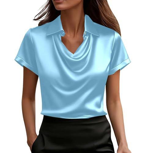 Women's Draped Neck Short Sleeve Solid Color Top