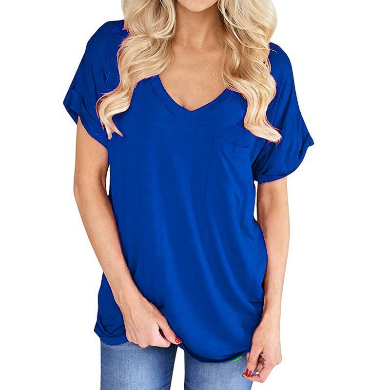 Women's Simple Pocket Short Sleeve V-Neck T-Shirt