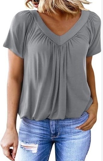 V-Neck Raglan Sleeve Ruched Casual T-Shirt