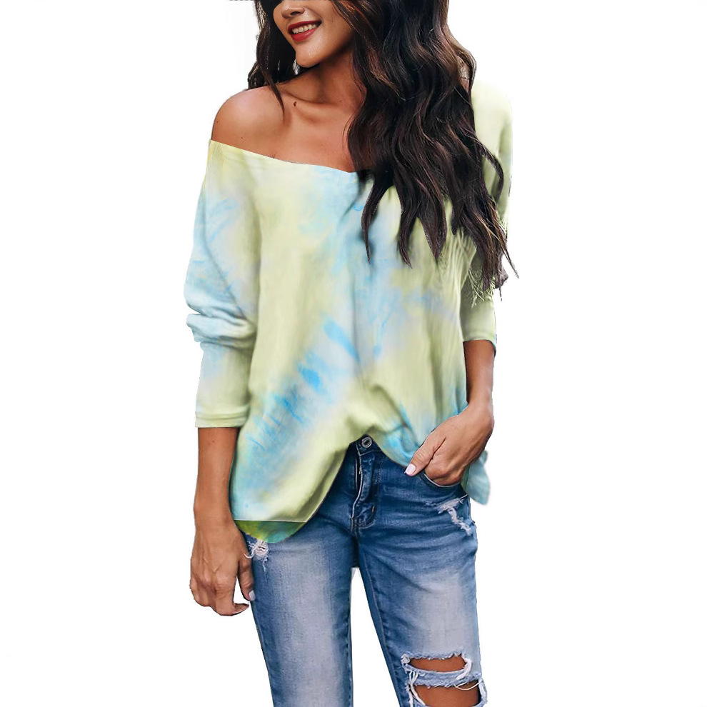 Tie-Dye Long-Sleeve V-Neck Loose Casual Top