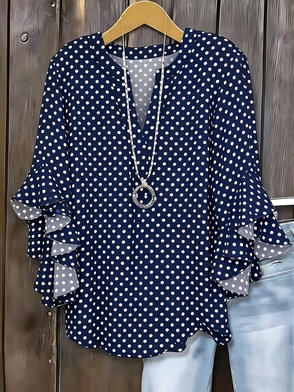 Polka Dot Print V-Neck Half-Sleeve Women's T-Shirt