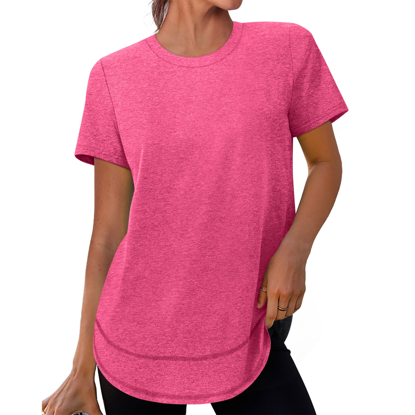 Women's Casual Loose Short Sleeve Solid Crewneck Pullover T-Shirt