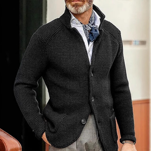 Men's Casual Long Sleeve Solid Knit Jacket