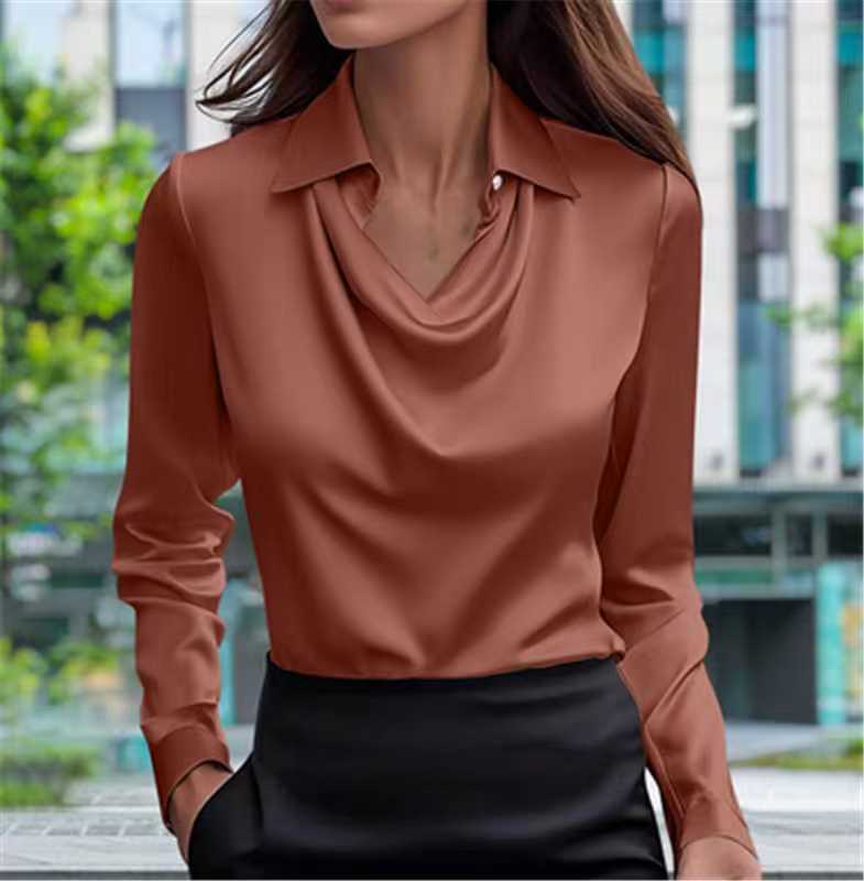 Elegant Printed Draped Collar Blouse for Women