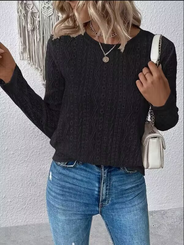 Solid Color Short Sleeve Hollow Out Casual Shirt