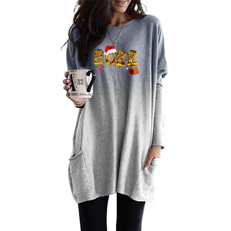 Women's Gradient Print Crewneck Pullover Long Sleeve Loose Fit Top