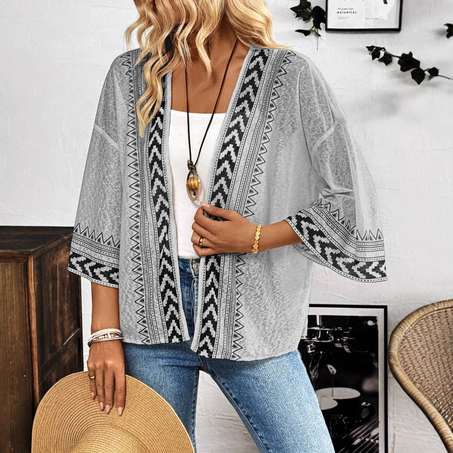 Elegant Casual Printed Flare-Sleeve Cardigan