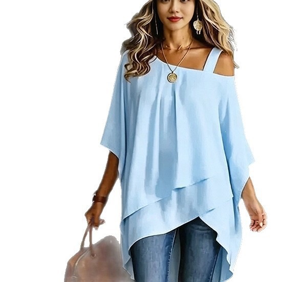 Asymmetric One-Shoulder Solid Color Top Draped Lazy Style Off-Shoulder Women's T-Shirt
