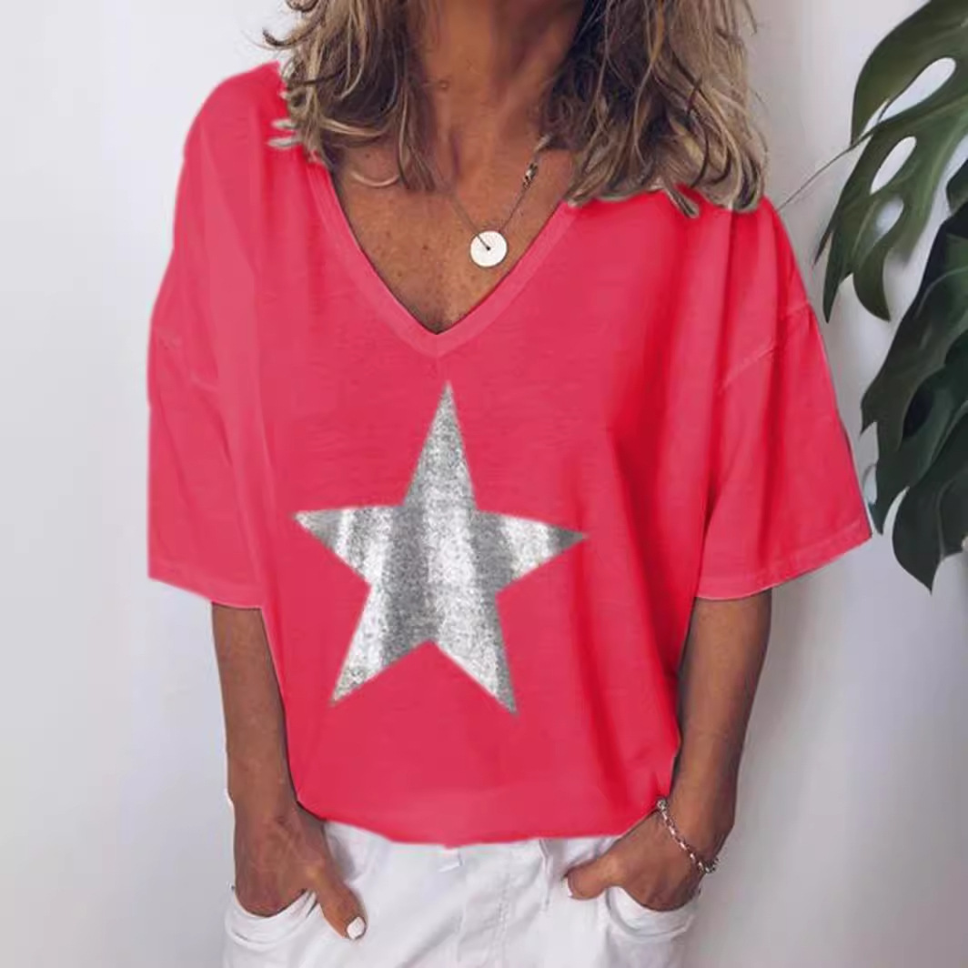 Women's V-Neck Short Sleeve T-Shirt Cotton Blend Tee