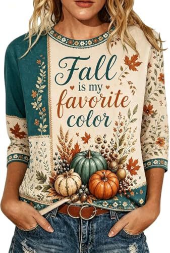 Pumpkin Floral Maple Leaf Letter Print Long Sleeve Women's Top