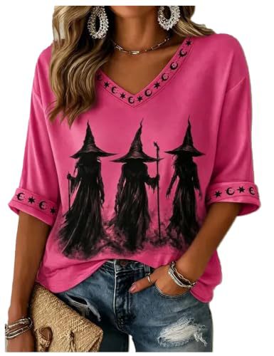 Halloween Witch Print V-Neck Half-Sleeve Women's T-Shirt