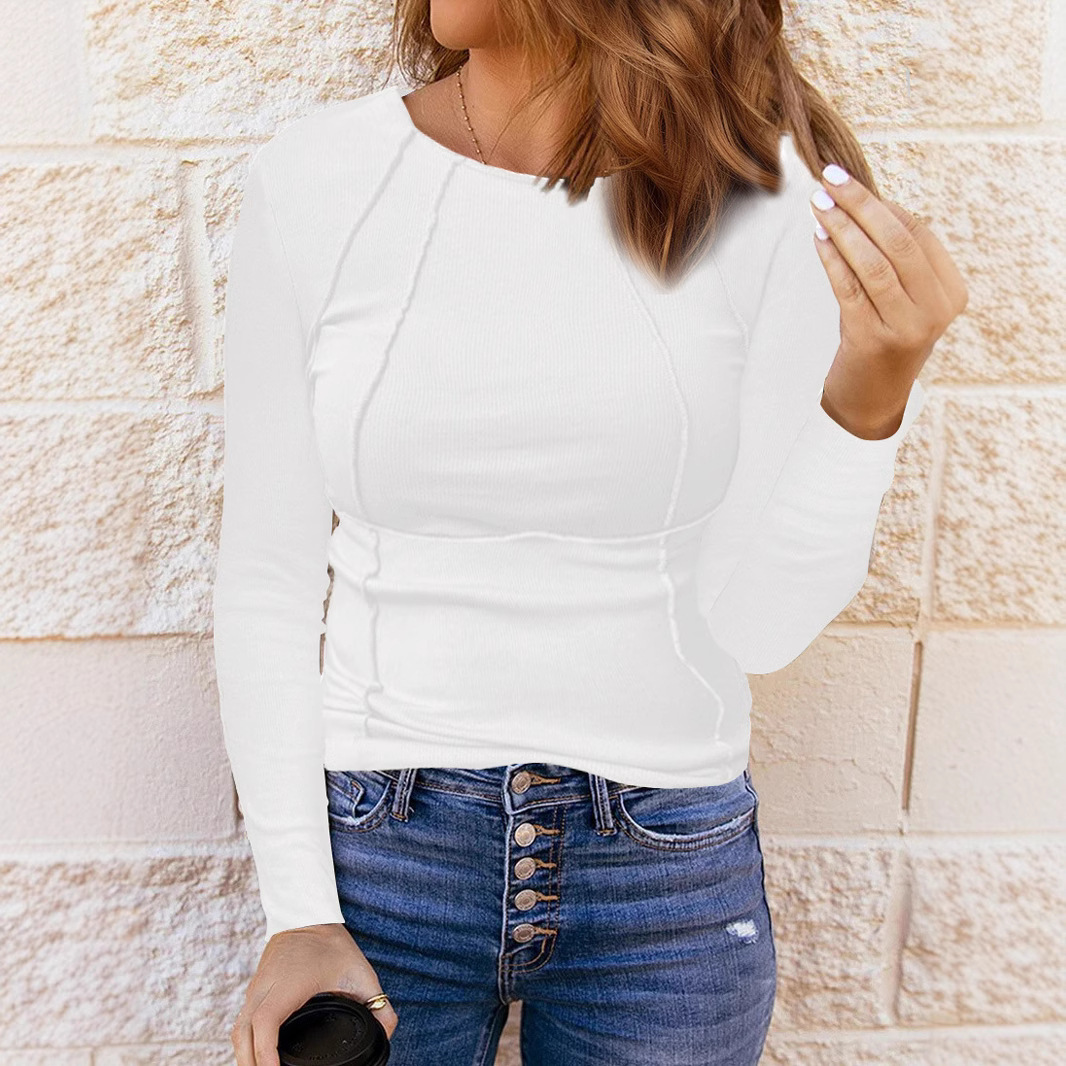 Women's Long Sleeve Crewneck Solid Color T-Shirt