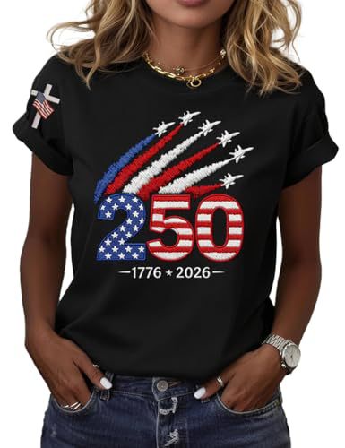 Women's Summer American 250th Anniversary Flag Print T-Shirt
