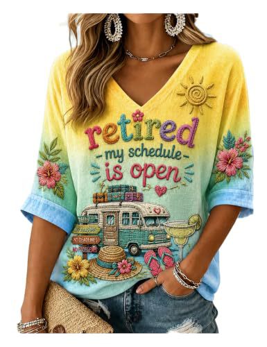 Women's Summer V-Neck Half-Sleeve Printed T-Shirt