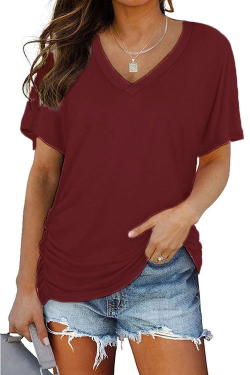 Women's V-Neck Short Sleeve Solid Color T-Shirt