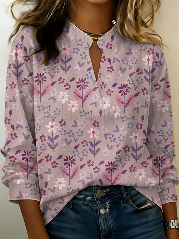 American Flag Print V-Neck Long-Sleeve T-Shirt
