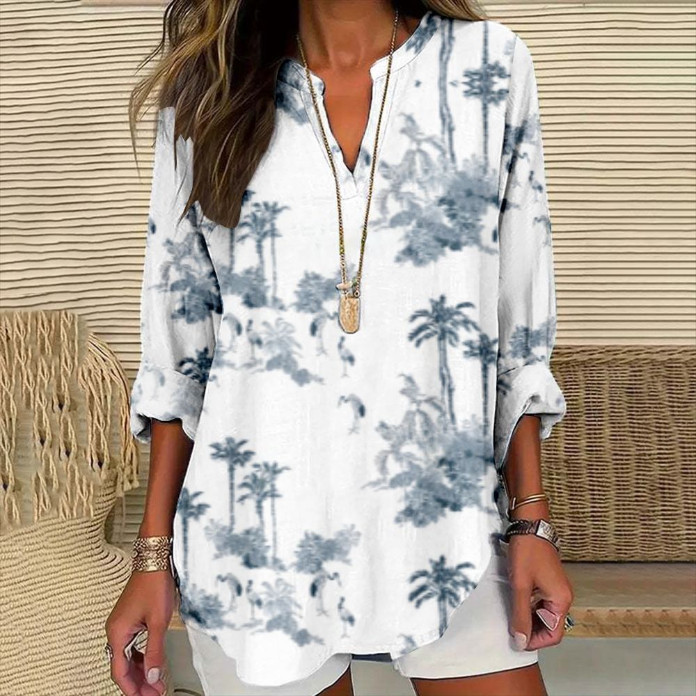 Floral Print V-Neck Long Sleeve T-Shirt for Women