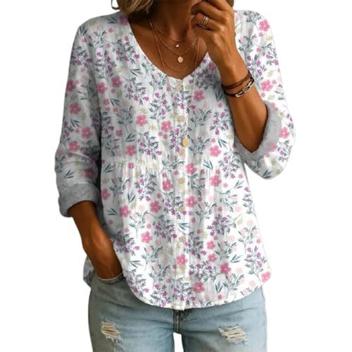 Floral Print V-Neck Long Sleeve T-Shirt