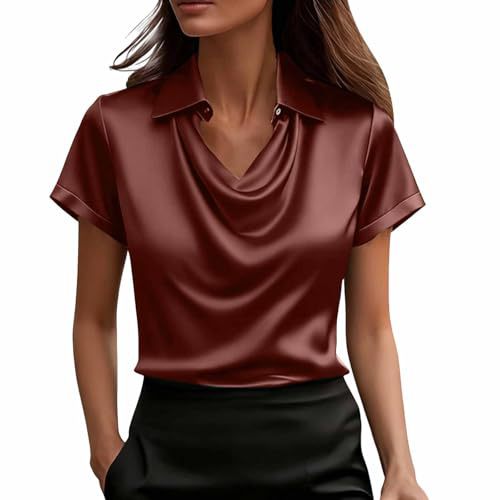 Women's Draped Neck Short Sleeve Solid Color Top