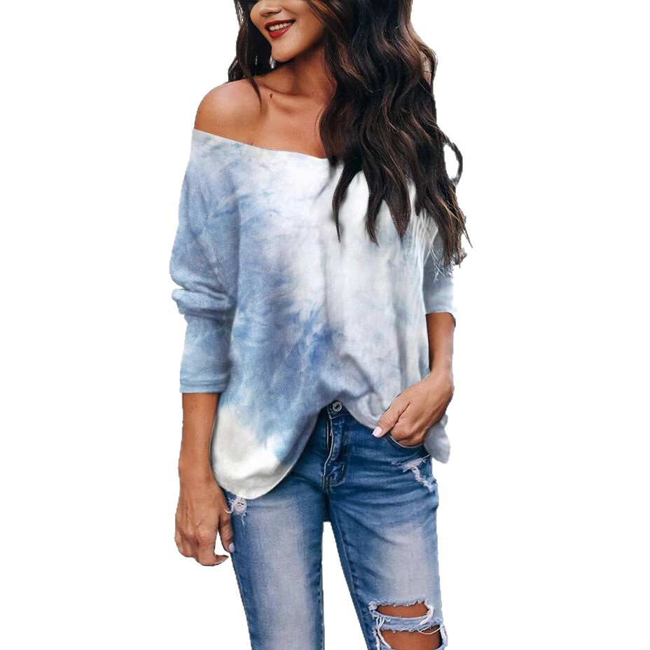 Tie-Dye Long-Sleeve V-Neck Loose Casual Top