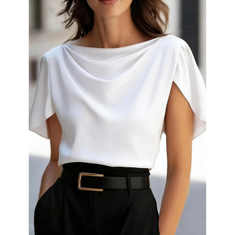 Women's Asymmetric One-Shoulder Ruffle-Sleeve T-Shirt, Solid Color, Flattering Fit