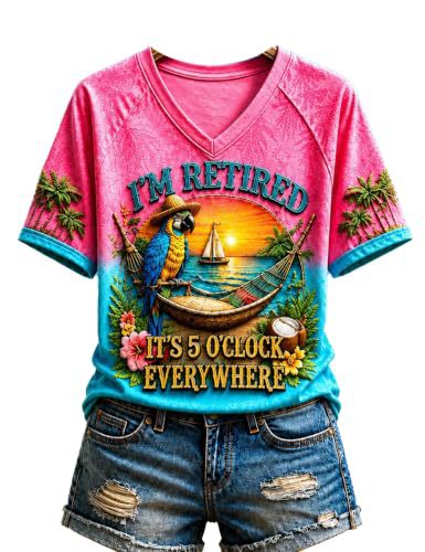 Women's Vacation Print Short Sleeve V-Neck Top