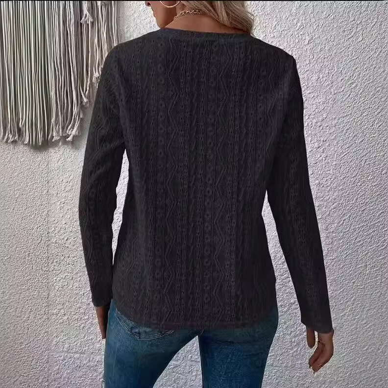 Solid Color Short Sleeve Hollow Out Casual Shirt