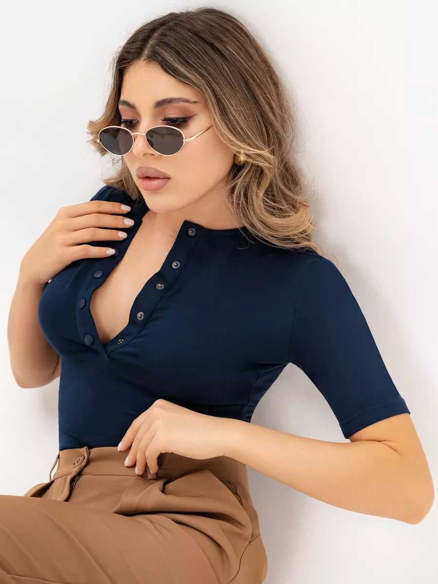 Women's Slim Fit Button Short Sleeve T-Shirt