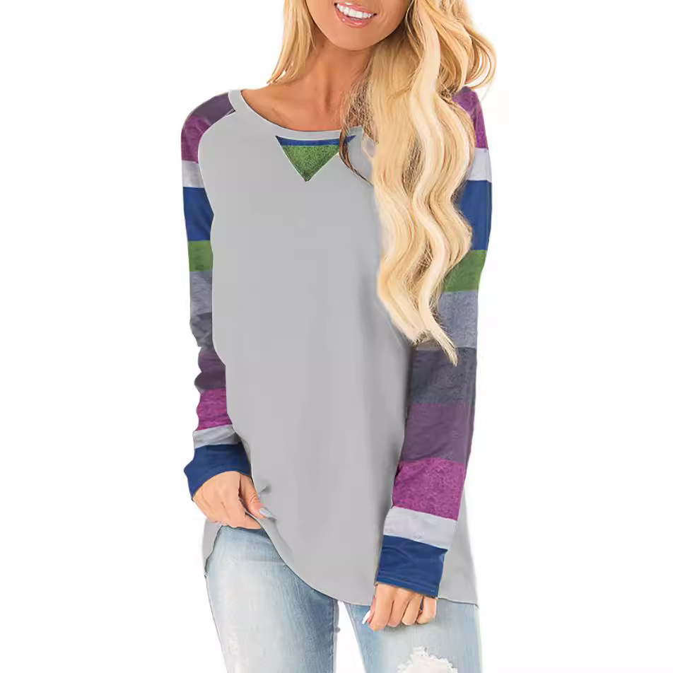 Women's Raglan Sleeve Long Sleeve T-Shirt Print Splice Crew Neck Top