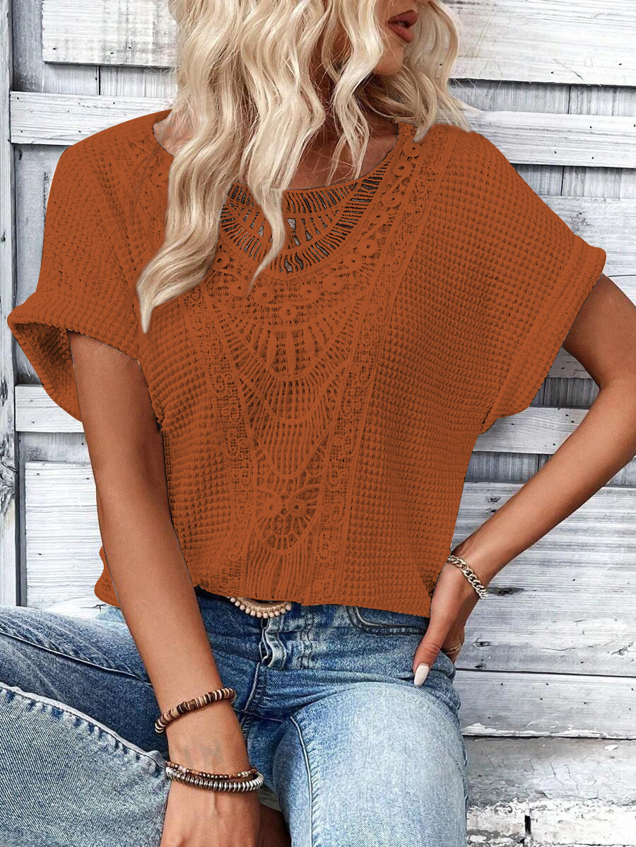 Lace-Trimmed Short-Sleeve T-Shirt