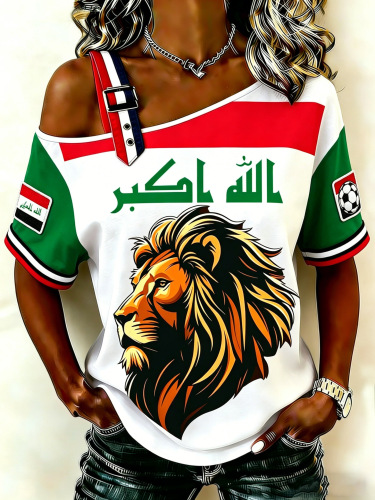 Women's Asymmetric One-Shoulder Printed Short-Sleeve Top
