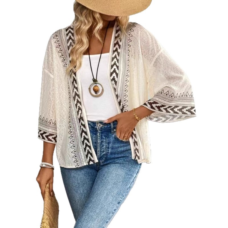 Elegant Casual Printed Flare-Sleeve Cardigan