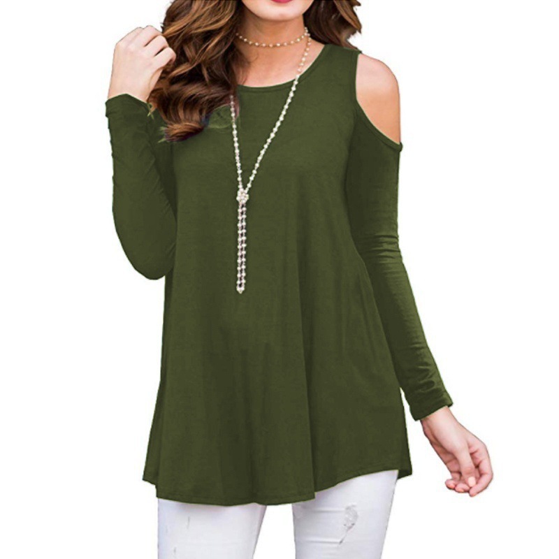 Long Sleeve Solid Off-Shoulder T-Shirt Plus Size Women's Top