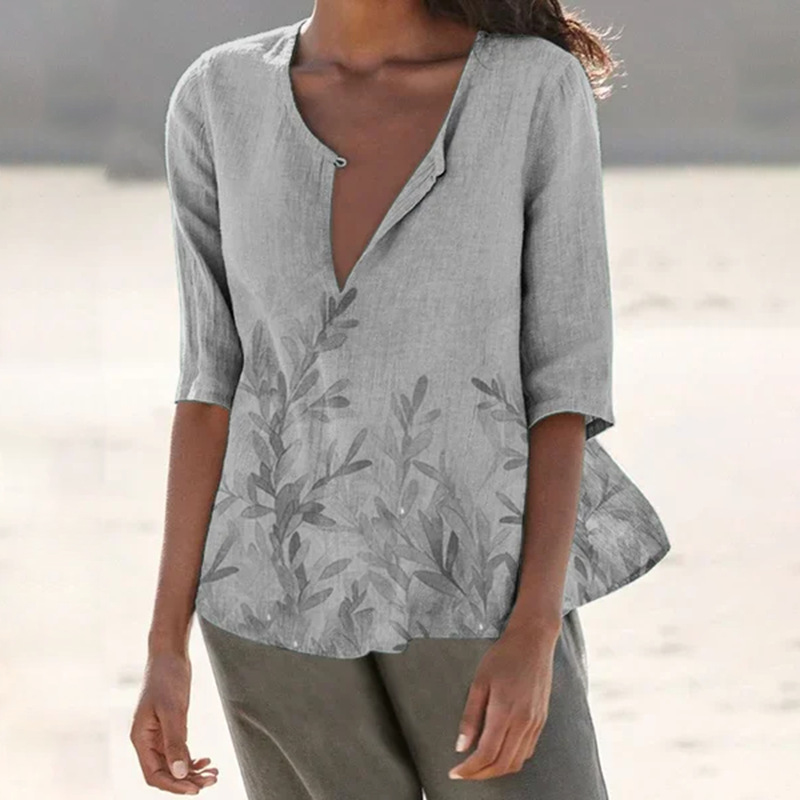 Women's Printed V-Neck Short-Sleeve Top