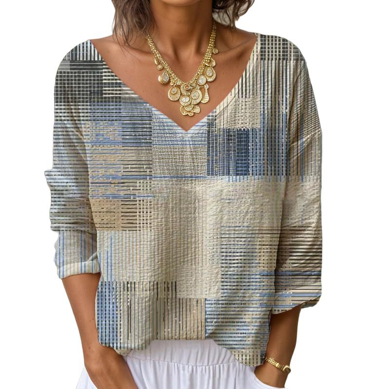 Women's V-Neck Long Sleeve Printed T-Shirt