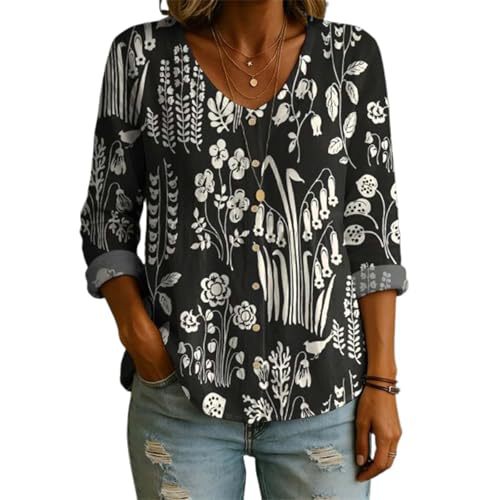 Floral Print V-Neck Long Sleeve T-Shirt
