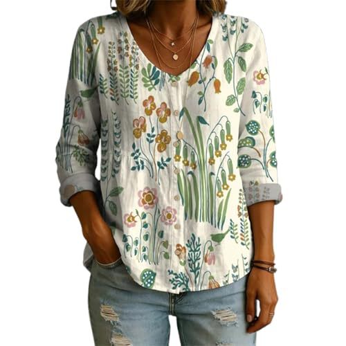 Floral Print V-Neck Long Sleeve T-Shirt