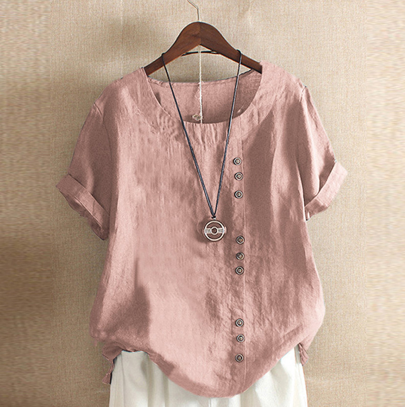 Women's Cotton Linen Plus Size Loose Casual T-Shirt