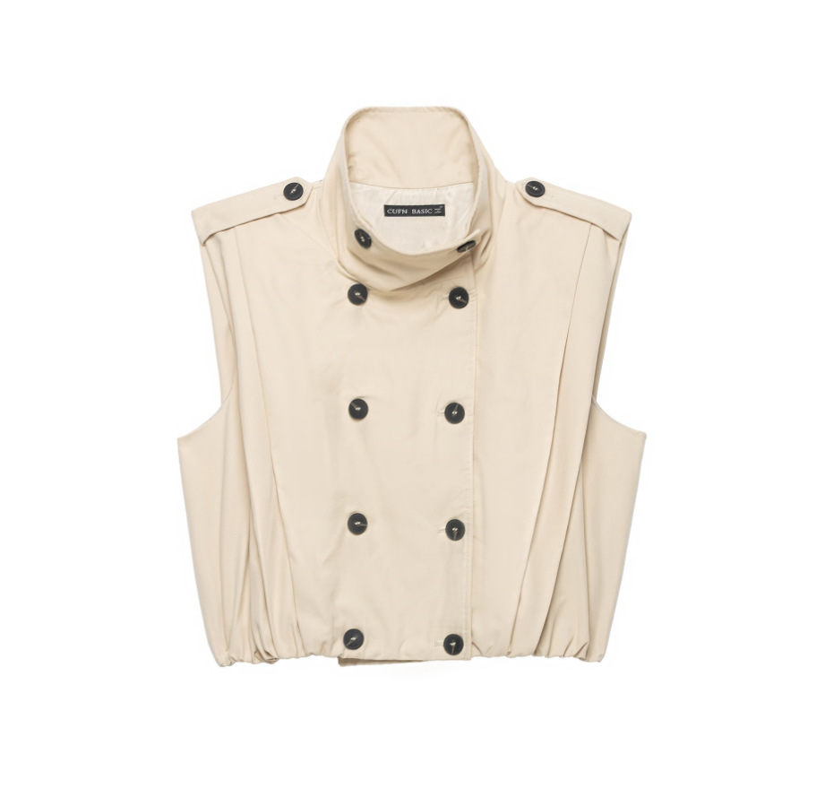 Women's Half-Turtleneck Double-Breasted Sleeveless Top