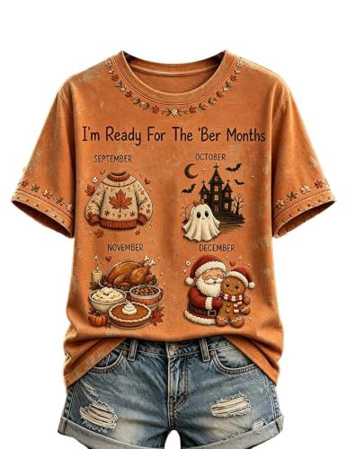 Olive Pumpkin Maple Leaf Print Short Sleeve T-Shirt