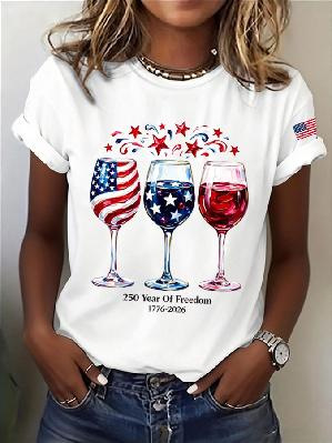 Women's Summer American Flag 3D Print Short Sleeve T-Shirt