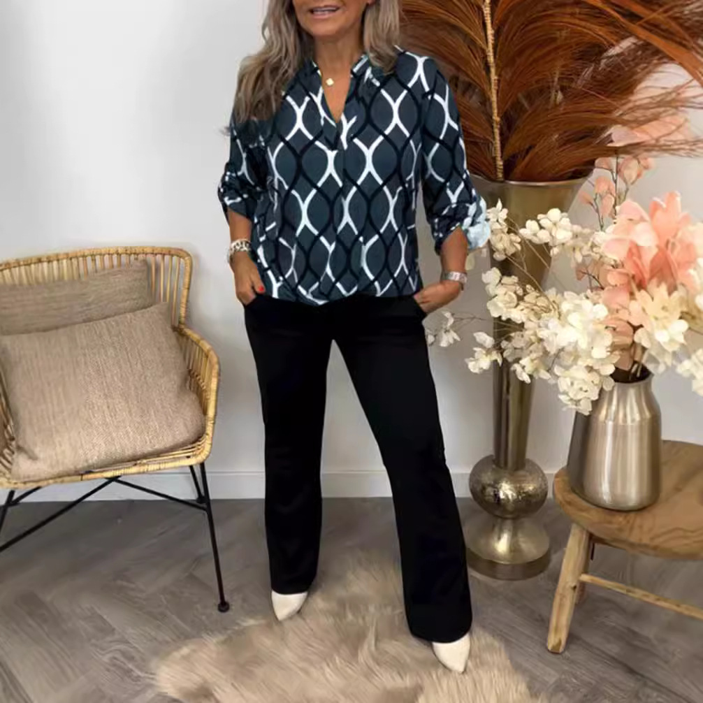 Colorblock V-Neck Long-Sleeve Top