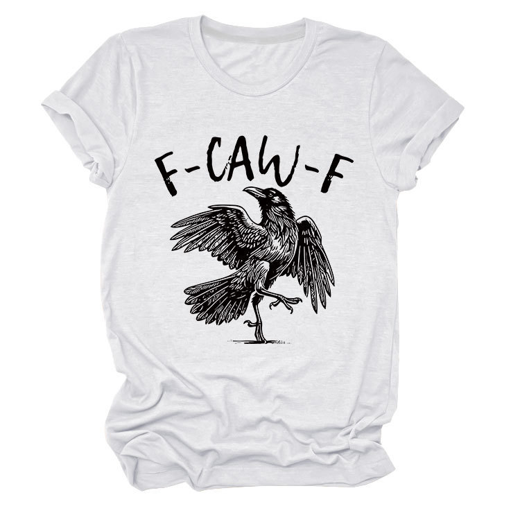 Bird & Crow Print Crewneck Short Sleeve Top