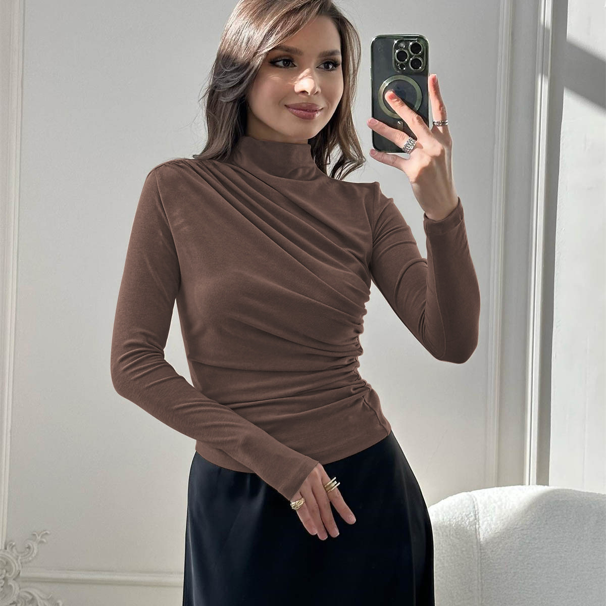 Women's Long Sleeve Mock Neck Slim Fit Top