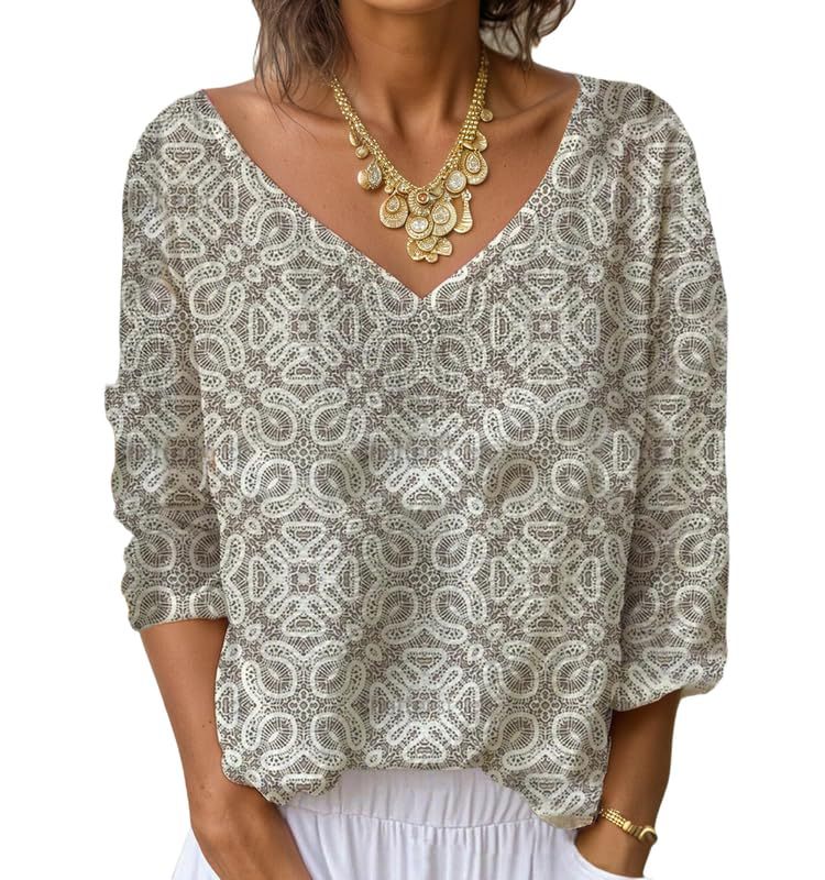 Women's V-Neck Long Sleeve Printed T-Shirt